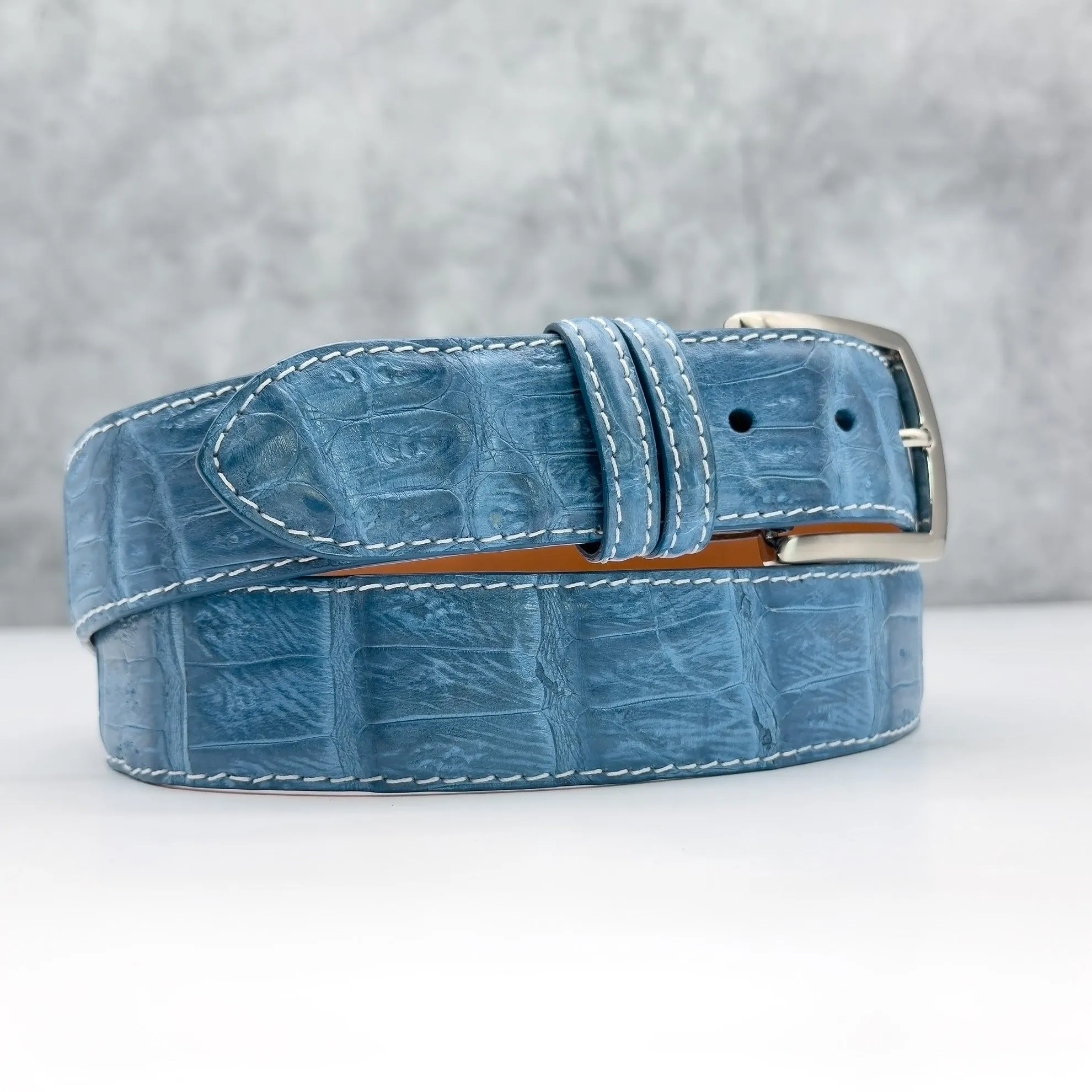 Matte Caiman Tail Belt: Denim