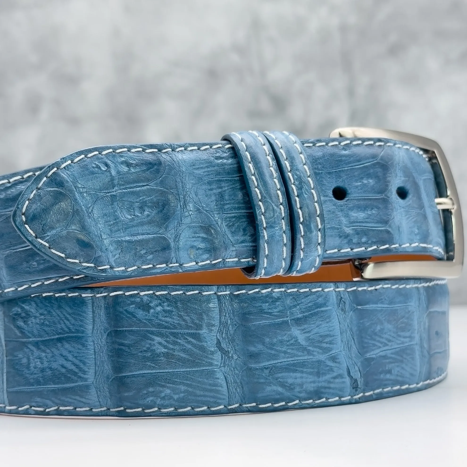 Matte Caiman Tail Belt: Denim