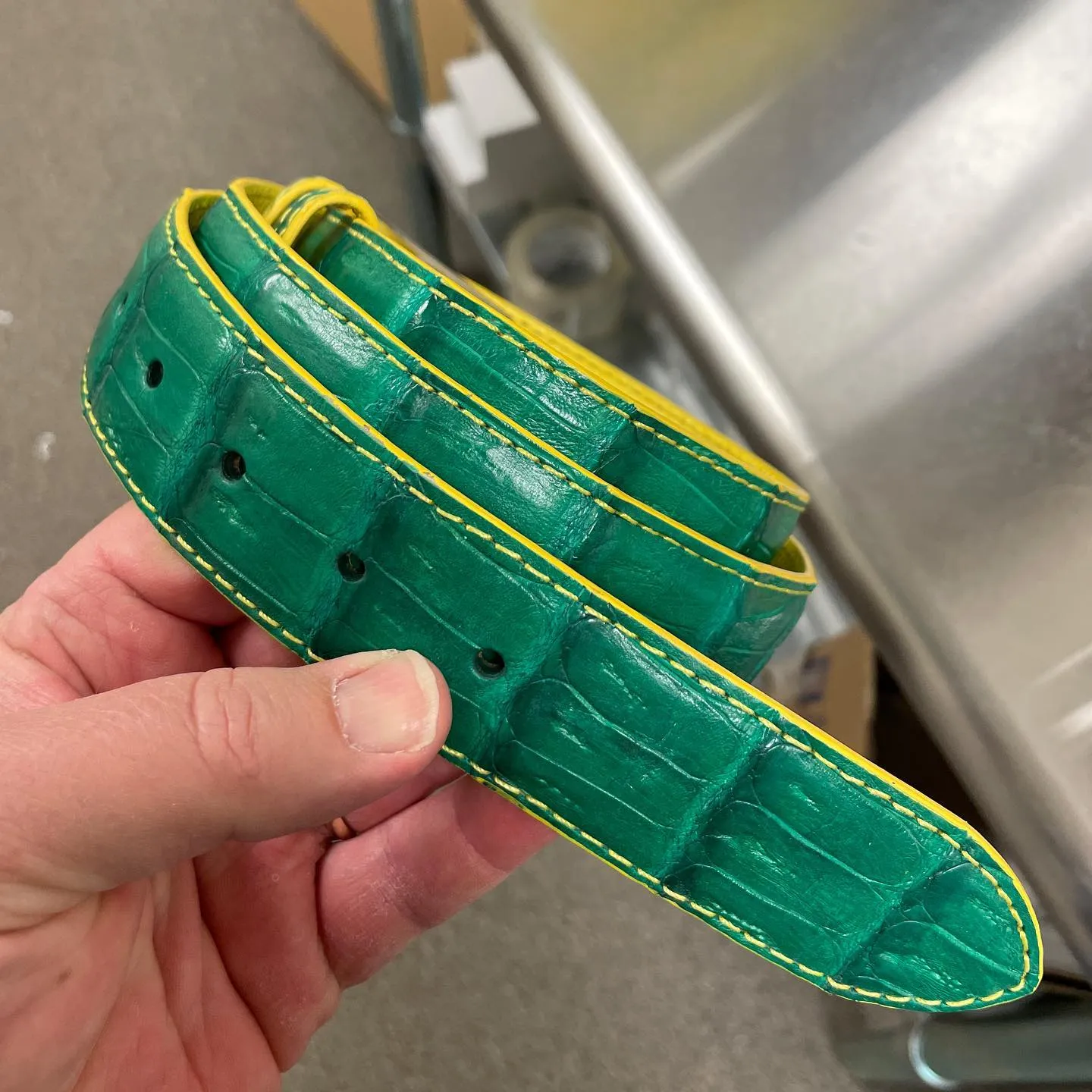 Matte Caiman Tail Belt: Grass Green