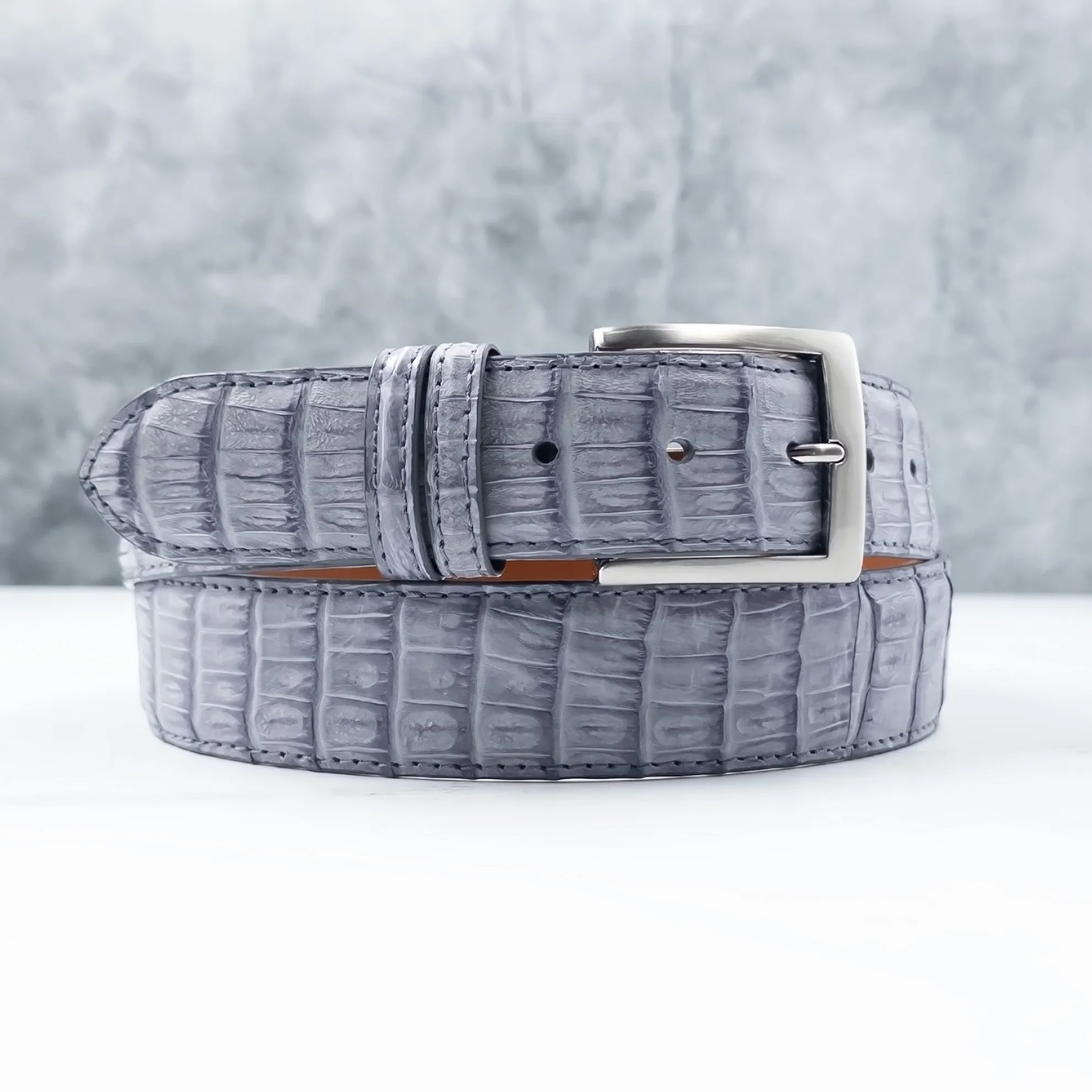 Matte Caiman Tail Belt: Grey