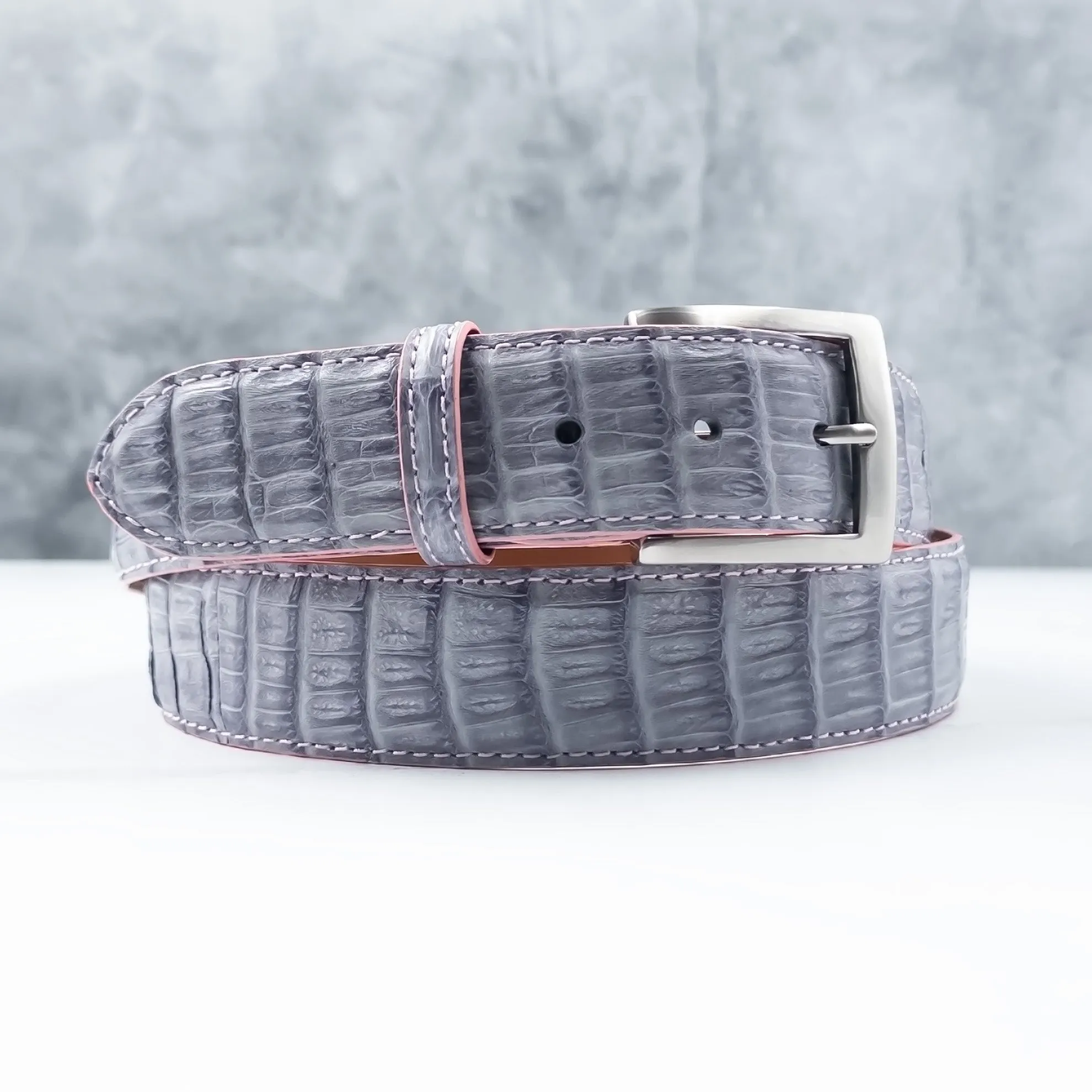 Matte Caiman Tail Belt: Grey