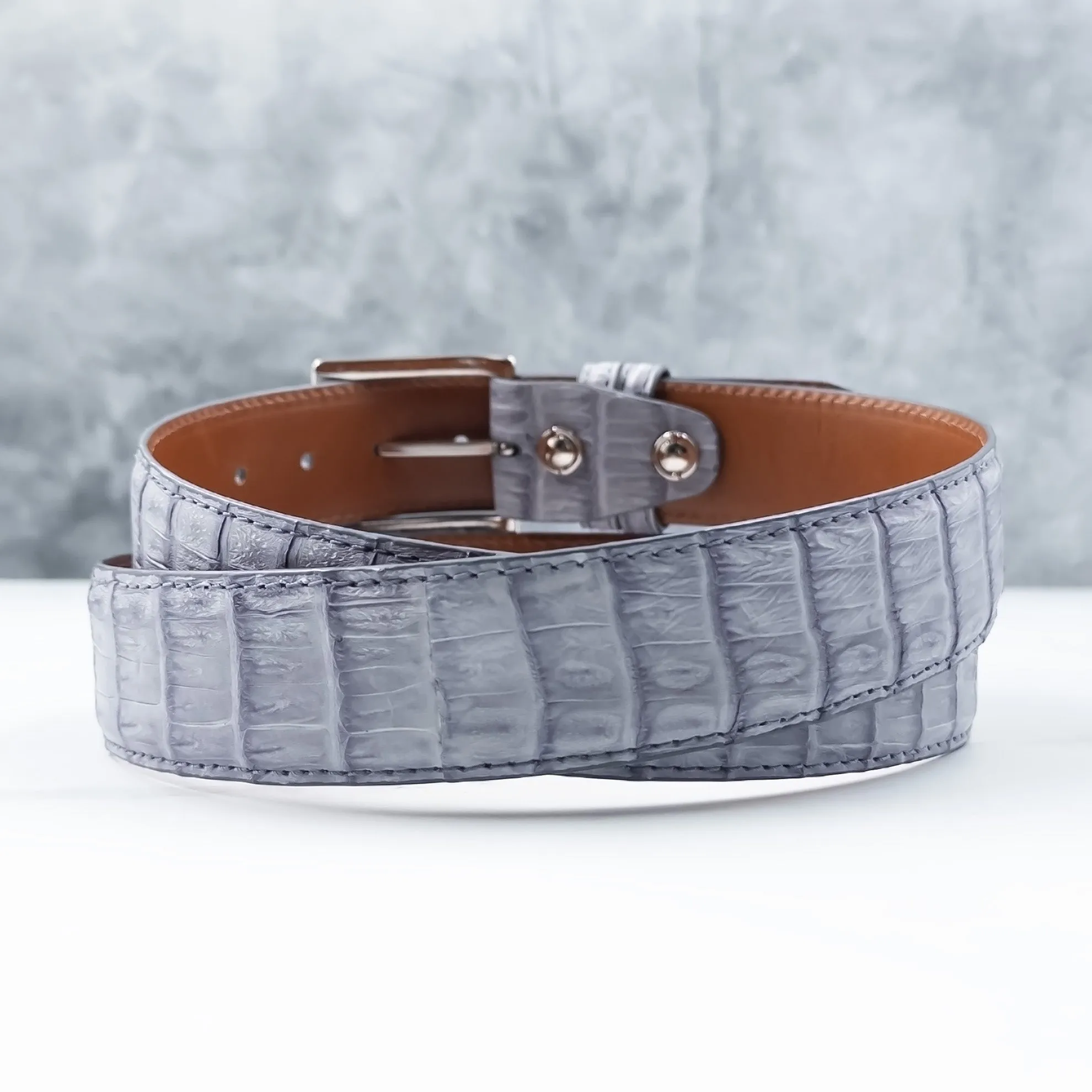 Matte Caiman Tail Belt: Grey