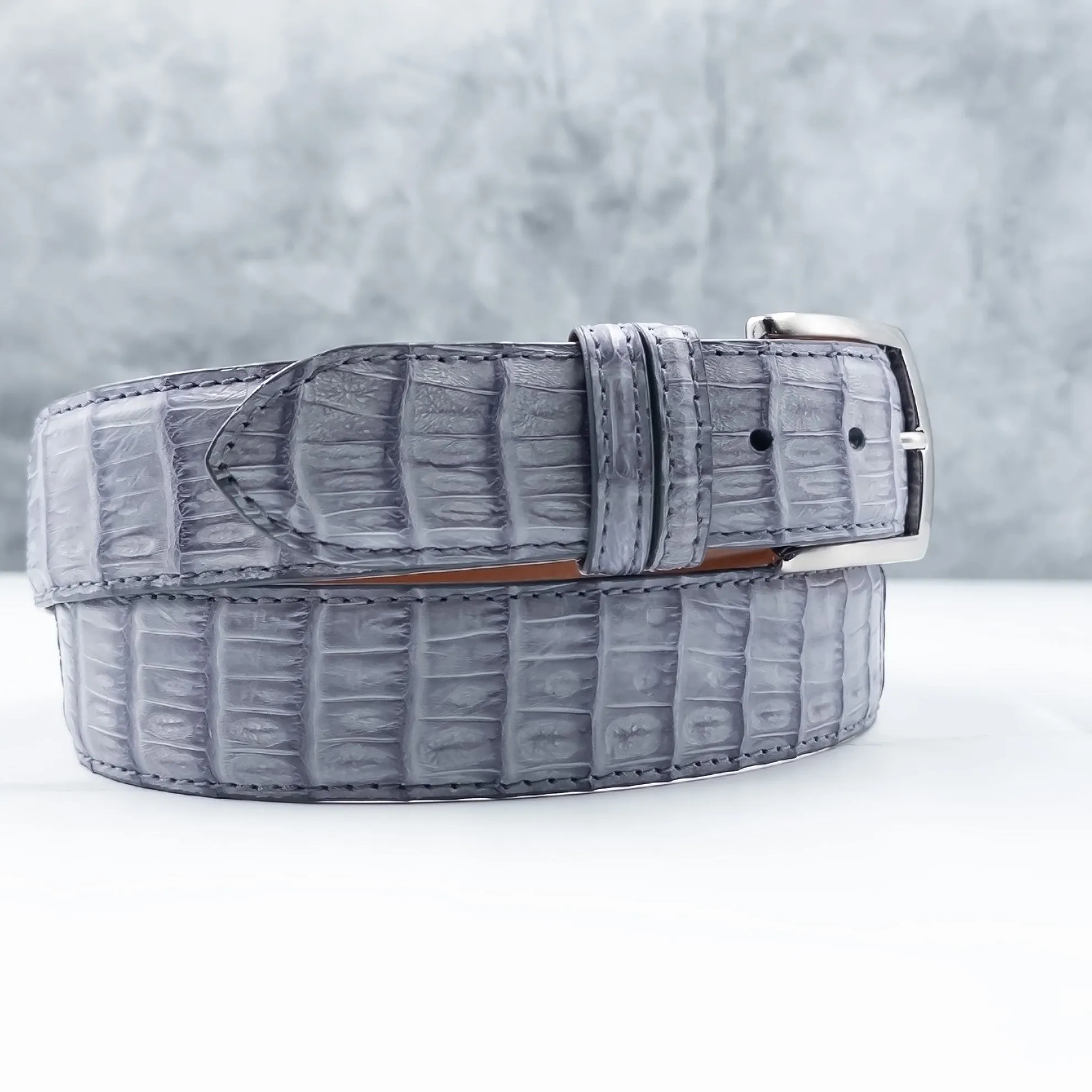 Matte Caiman Tail Belt: Grey