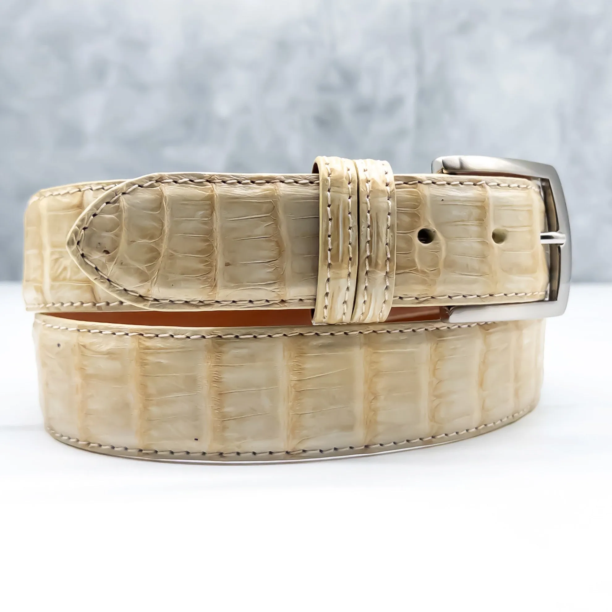 Matte Caiman Tail Belt: Ivory