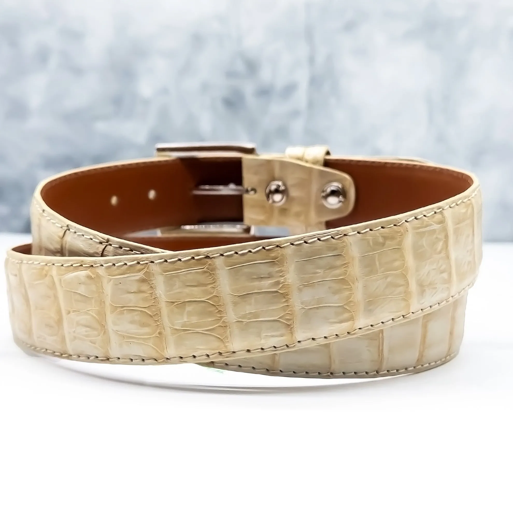 Matte Caiman Tail Belt: Ivory