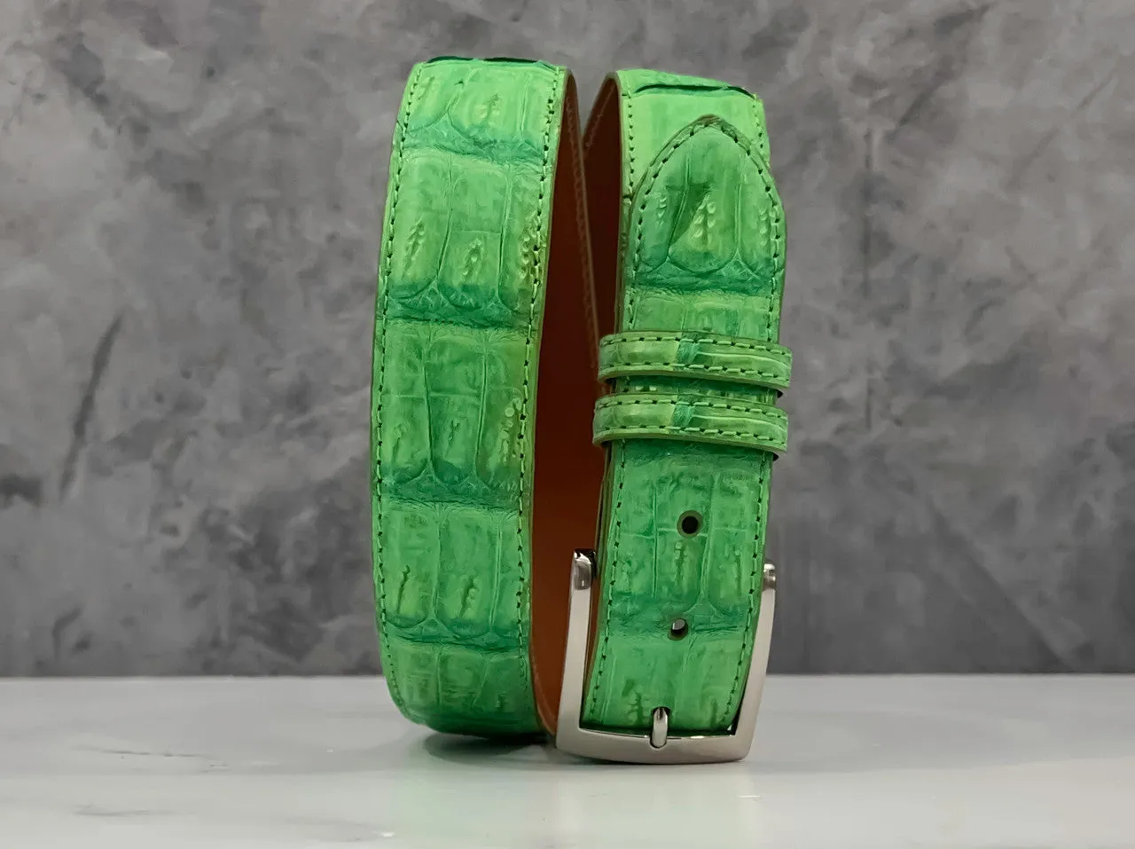 Matte Caiman Tail Belt: Lime