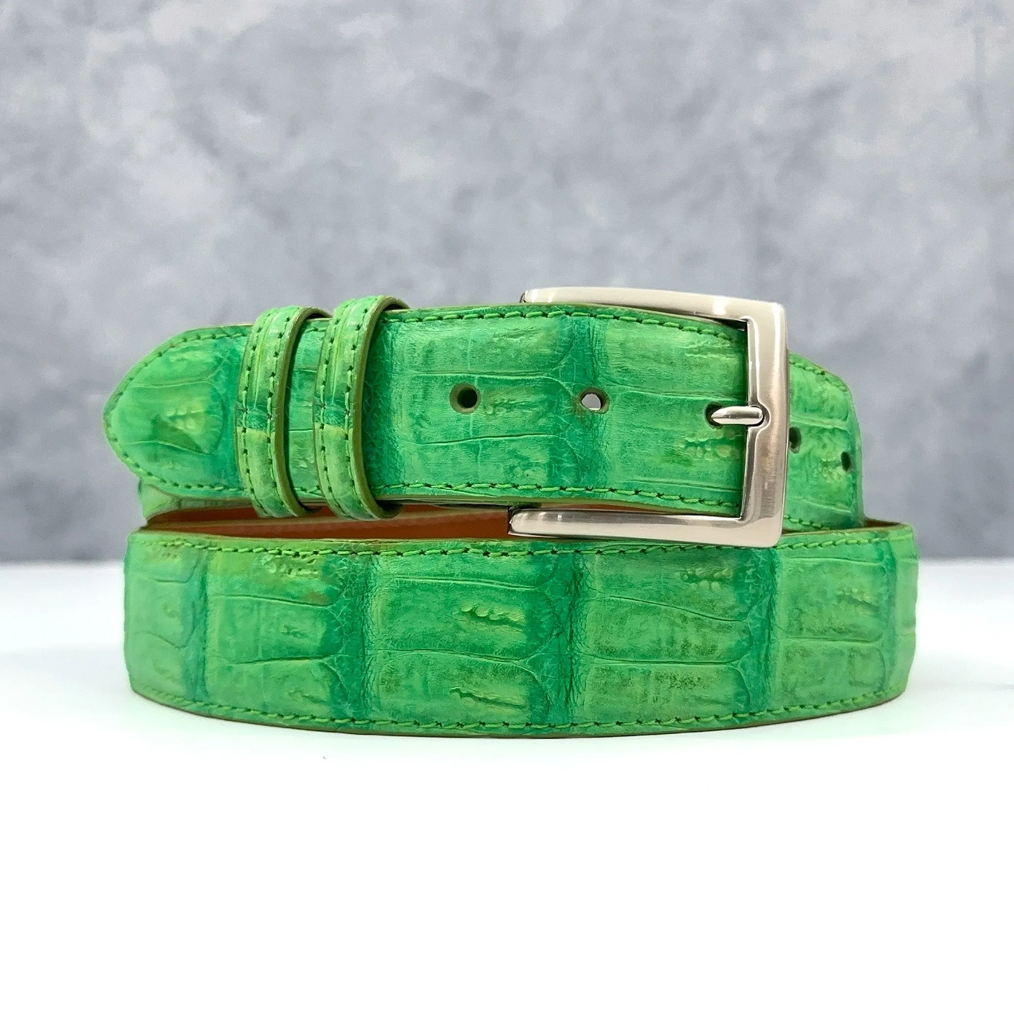 Matte Caiman Tail Belt: Lime