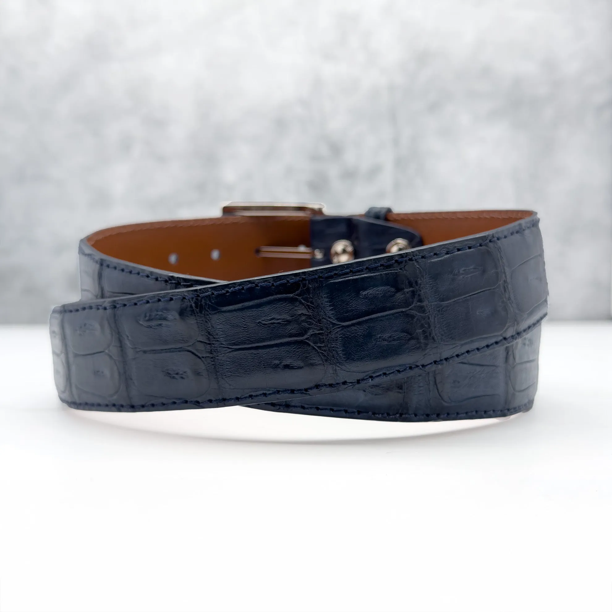 Matte Caiman Tail Belt: Navy