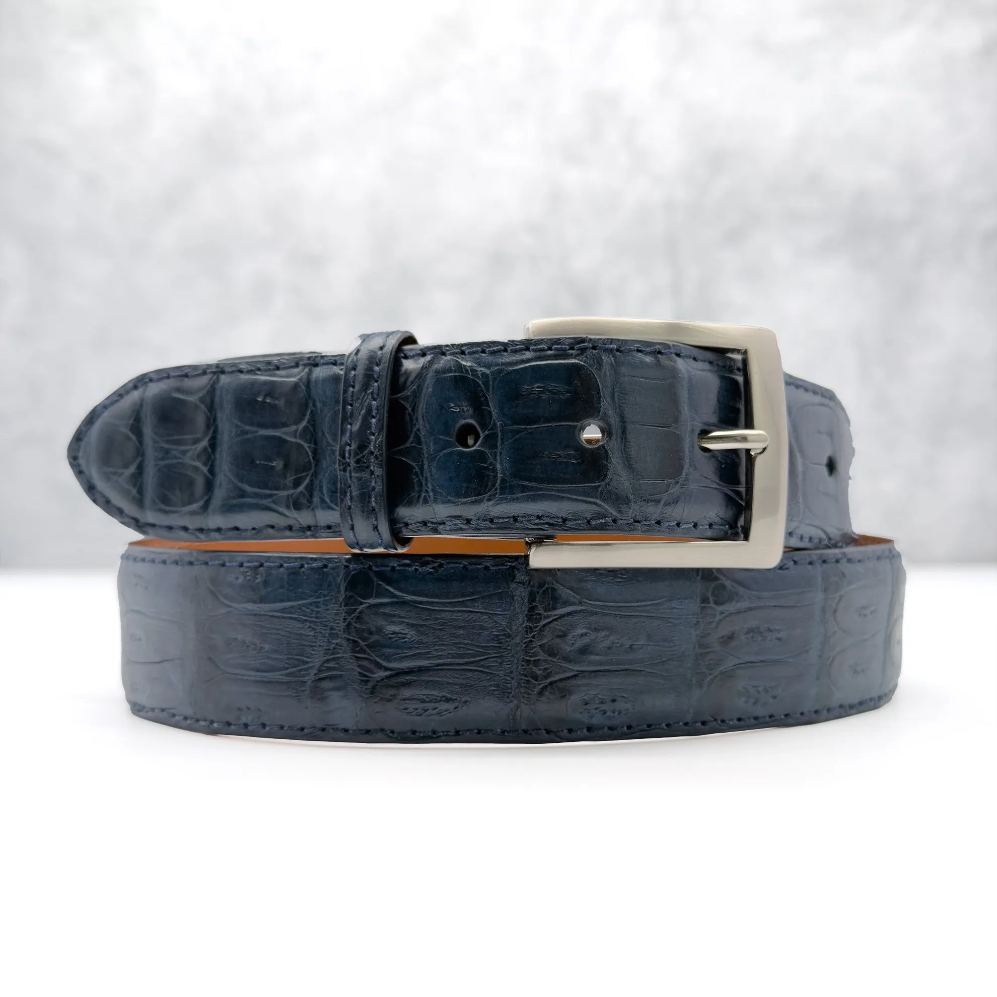 Matte Caiman Tail Belt: Navy