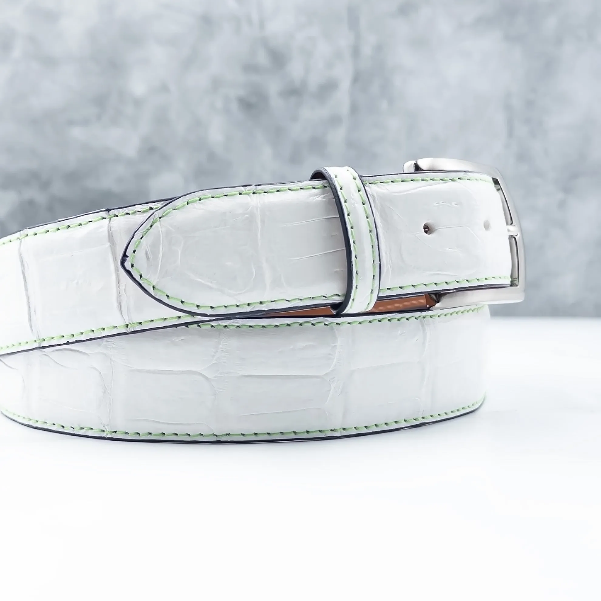 Matte Caiman Tail Belt: White