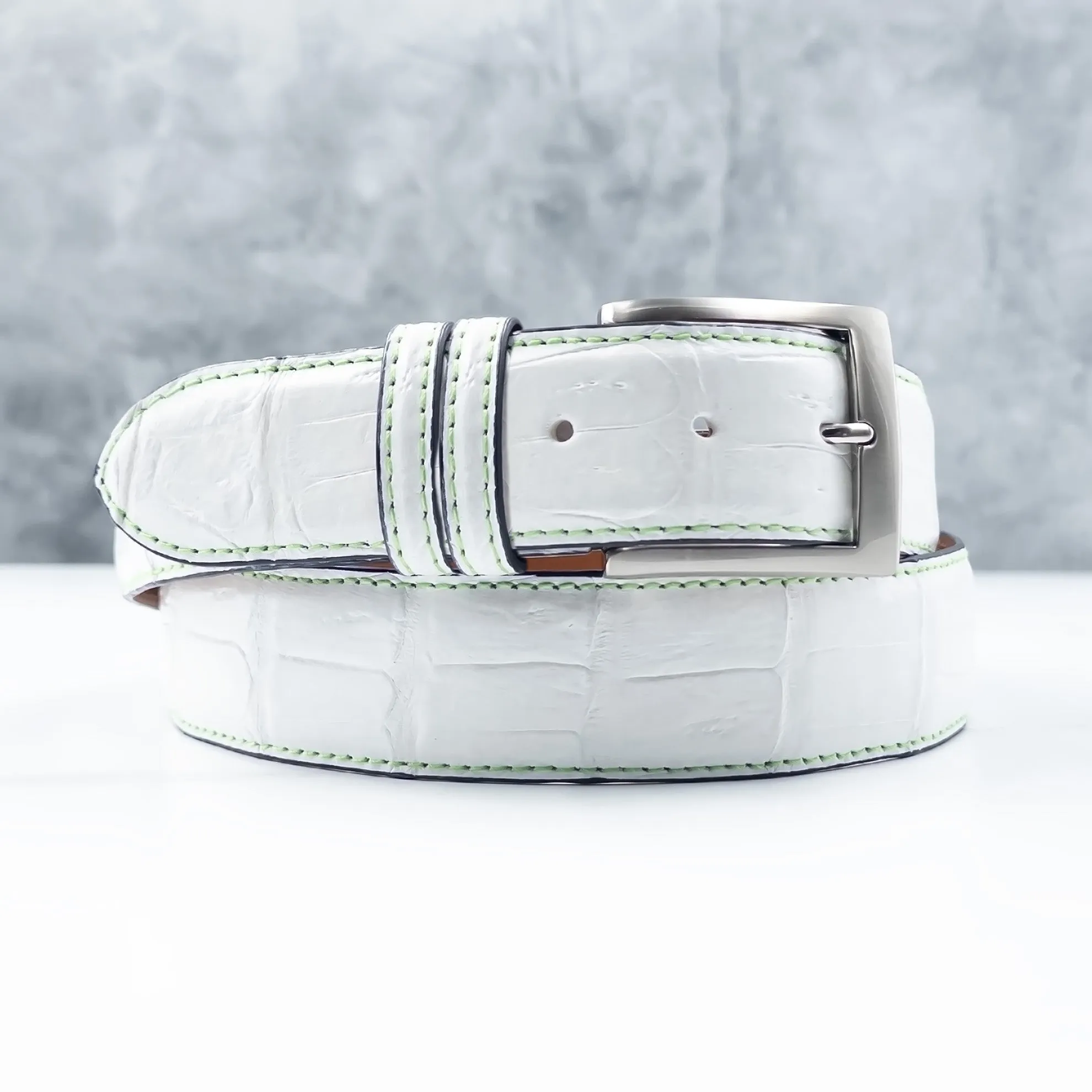 Matte Caiman Tail Belt: White