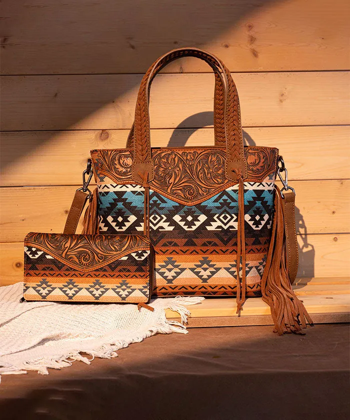 Montana West Tooled Western Carry Tote Bag Set