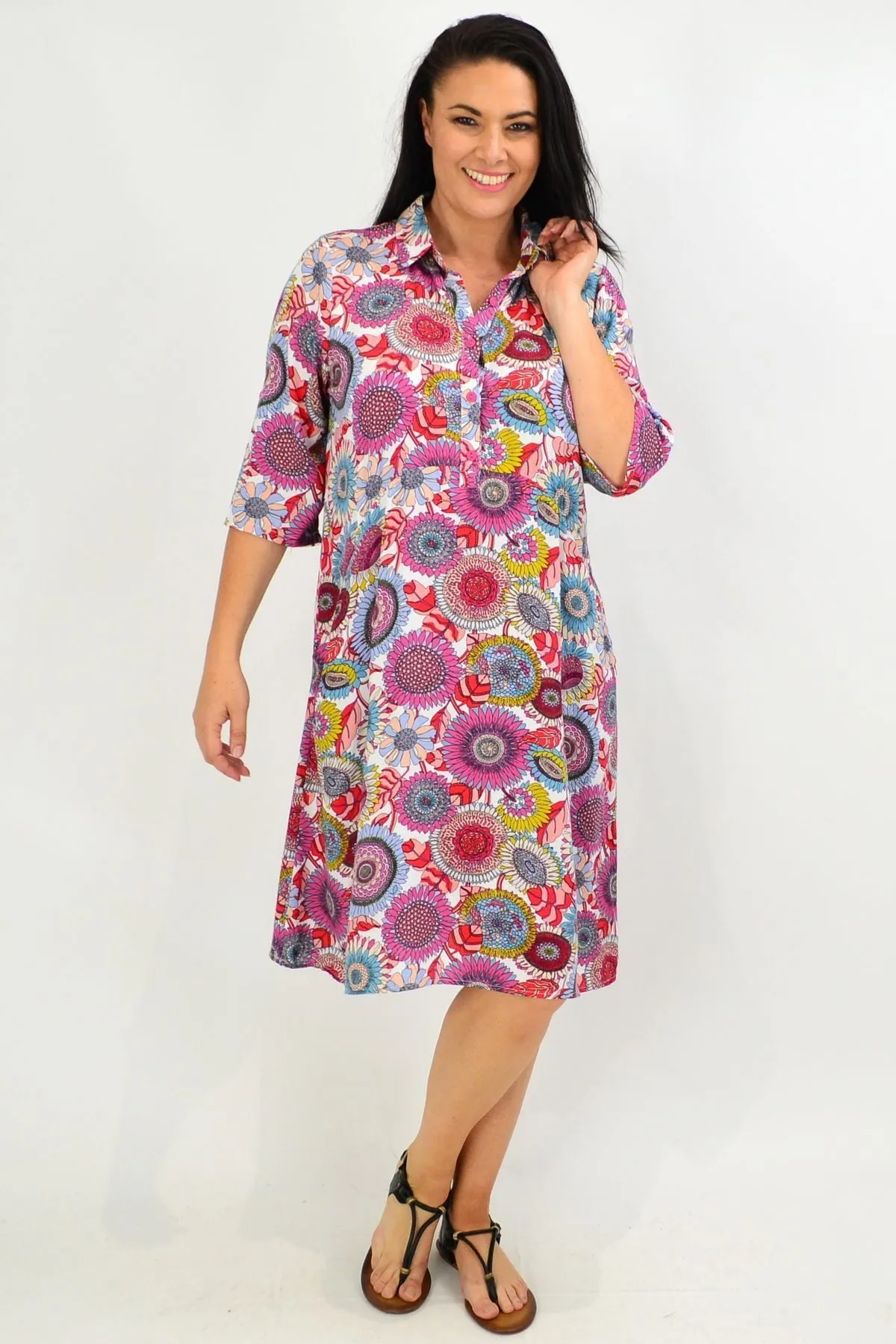 Multicolour Flower Tunic Shirt Dress