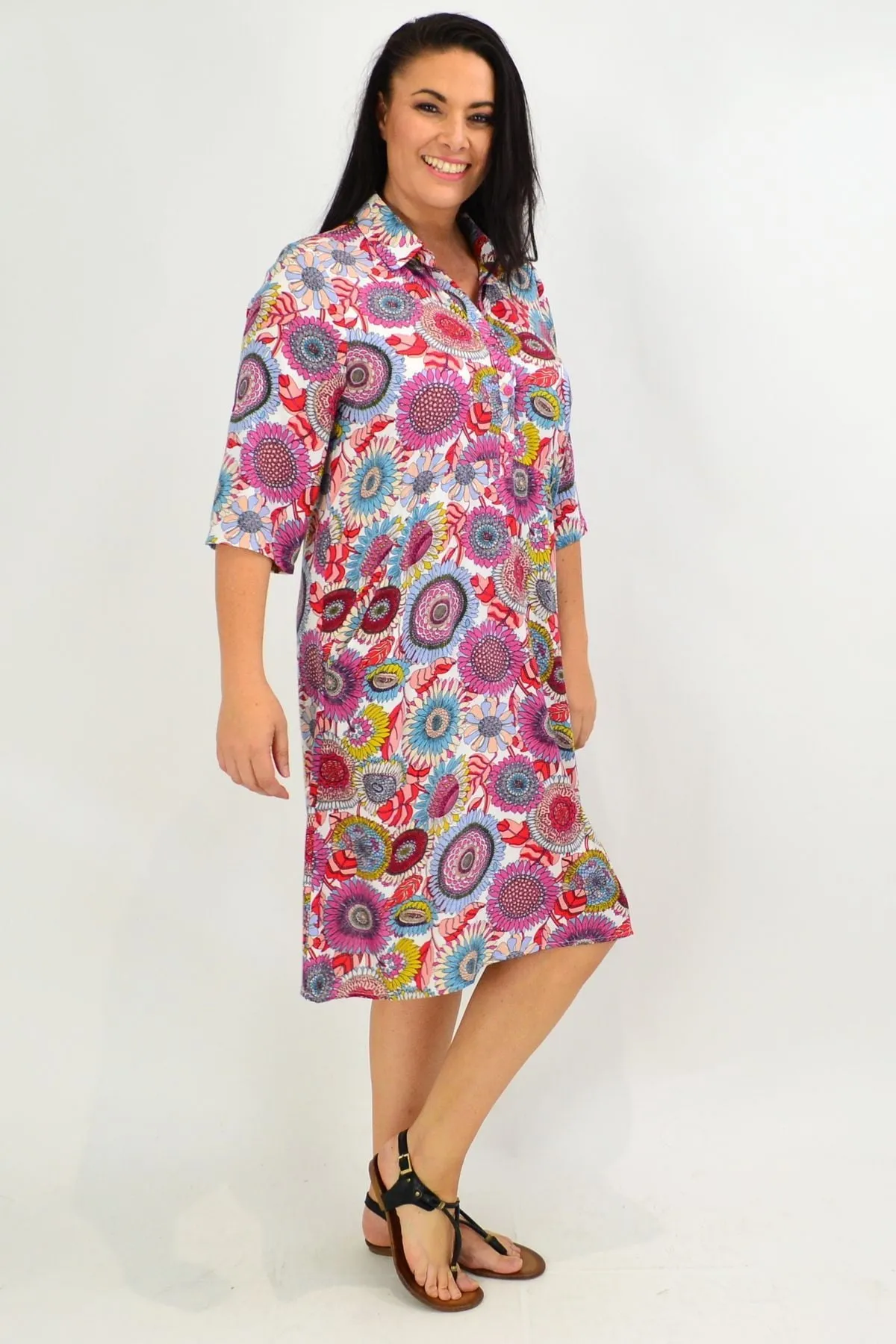 Multicolour Flower Tunic Shirt Dress