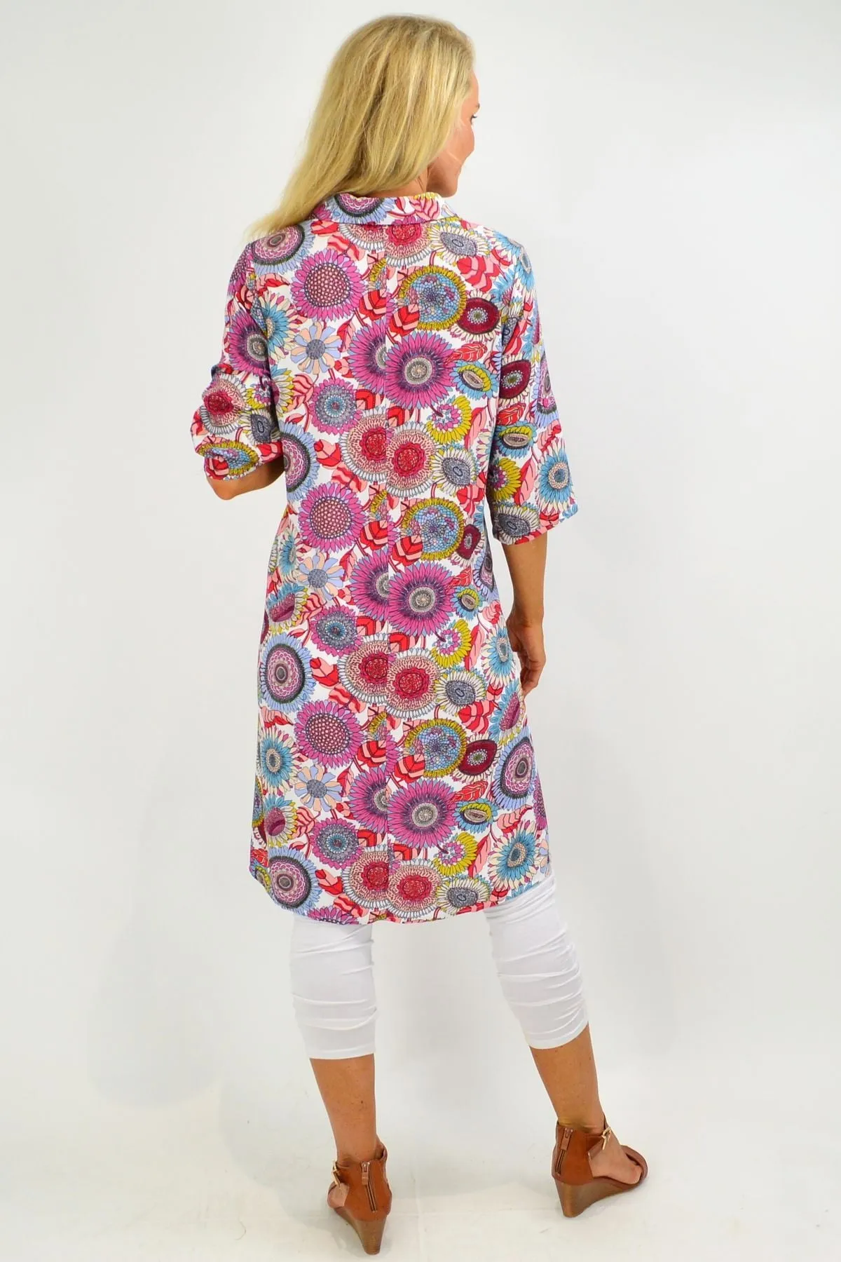 Multicolour Flower Tunic Shirt Dress