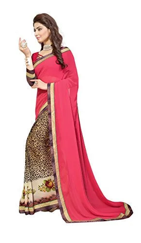 Oomph! Women's Georgette Sarees Party Wear/Fancy Georgette Sarees/Printed Georgette Sarees - Coral &amp; Penny Brown