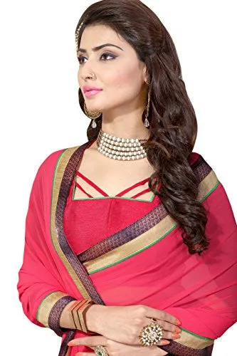 Oomph! Women's Georgette Sarees Party Wear/Fancy Georgette Sarees/Printed Georgette Sarees - Coral &amp; Penny Brown