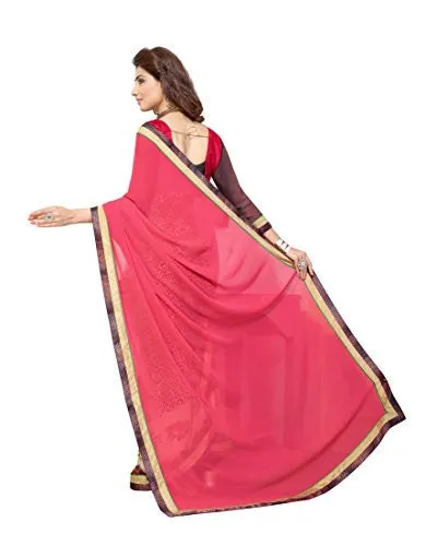 Oomph! Women's Georgette Sarees Party Wear/Fancy Georgette Sarees/Printed Georgette Sarees - Coral &amp; Penny Brown