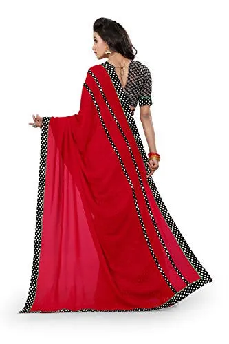 Oomph! Women's Georgette Sarees Party Wear/Fancy Georgette Sarees/Printed Georgette Sarees - Scarlet &amp; Iron Grey