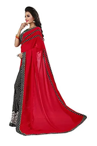 Oomph! Women's Georgette Sarees Party Wear/Fancy Georgette Sarees/Printed Georgette Sarees - Scarlet &amp; Iron Grey