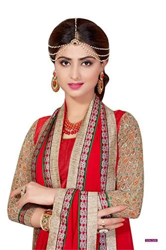 Oomph! Women's Georgette Sarees Party Wear/Fancy Georgette Sarees/Printed Georgette Sarees - Scarlet &amp; Sandstone Orange