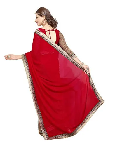 Oomph! Women's Georgette Sarees Party Wear/Fancy Georgette Sarees/Printed Georgette Sarees - Scarlet &amp; Sandstone Orange