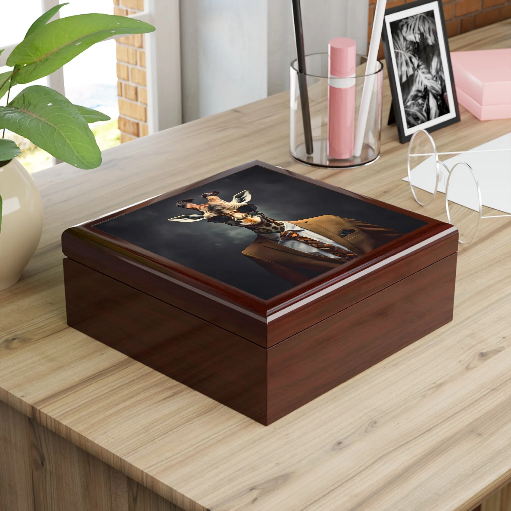 Professional Giraffe Portrait Art Jewelry Keepsake Box