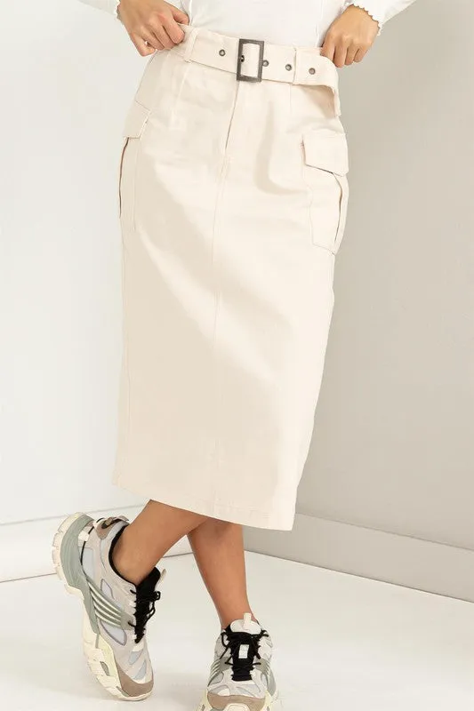 PROFESSIONAL POISE  BUCKLED BELT CARGO SKIRT