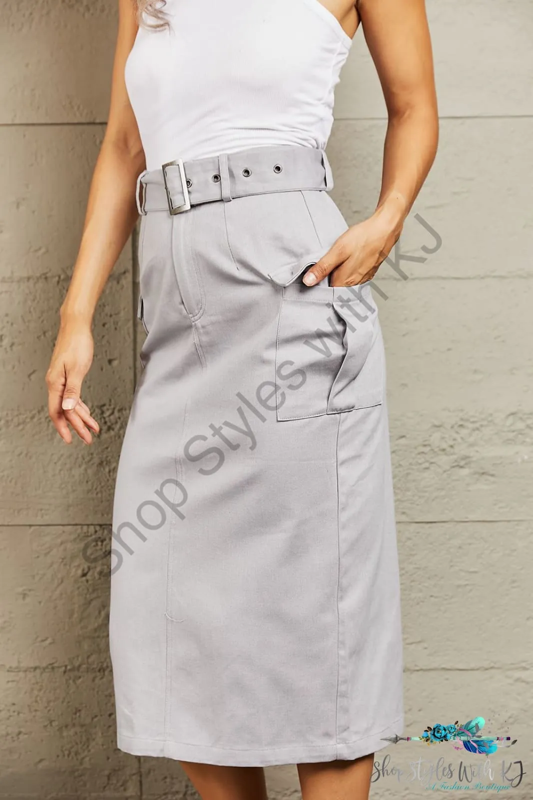 Professional Poise Buckled Midi Skirt