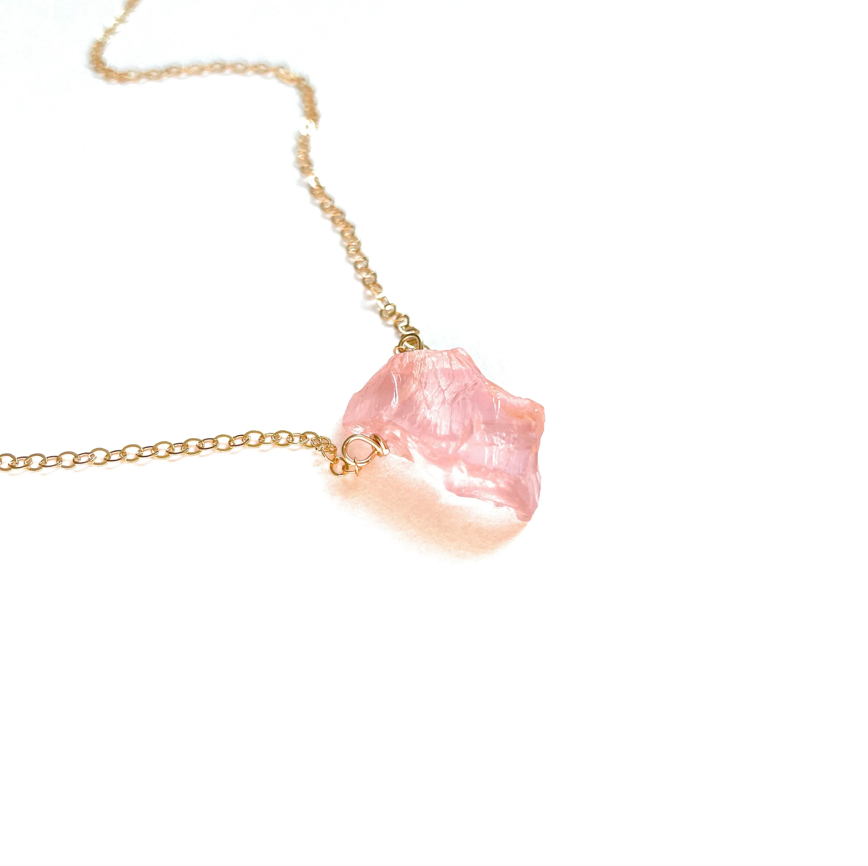 Raw Rose Quartz Crystal Healing Necklace Silver or Gold Filled