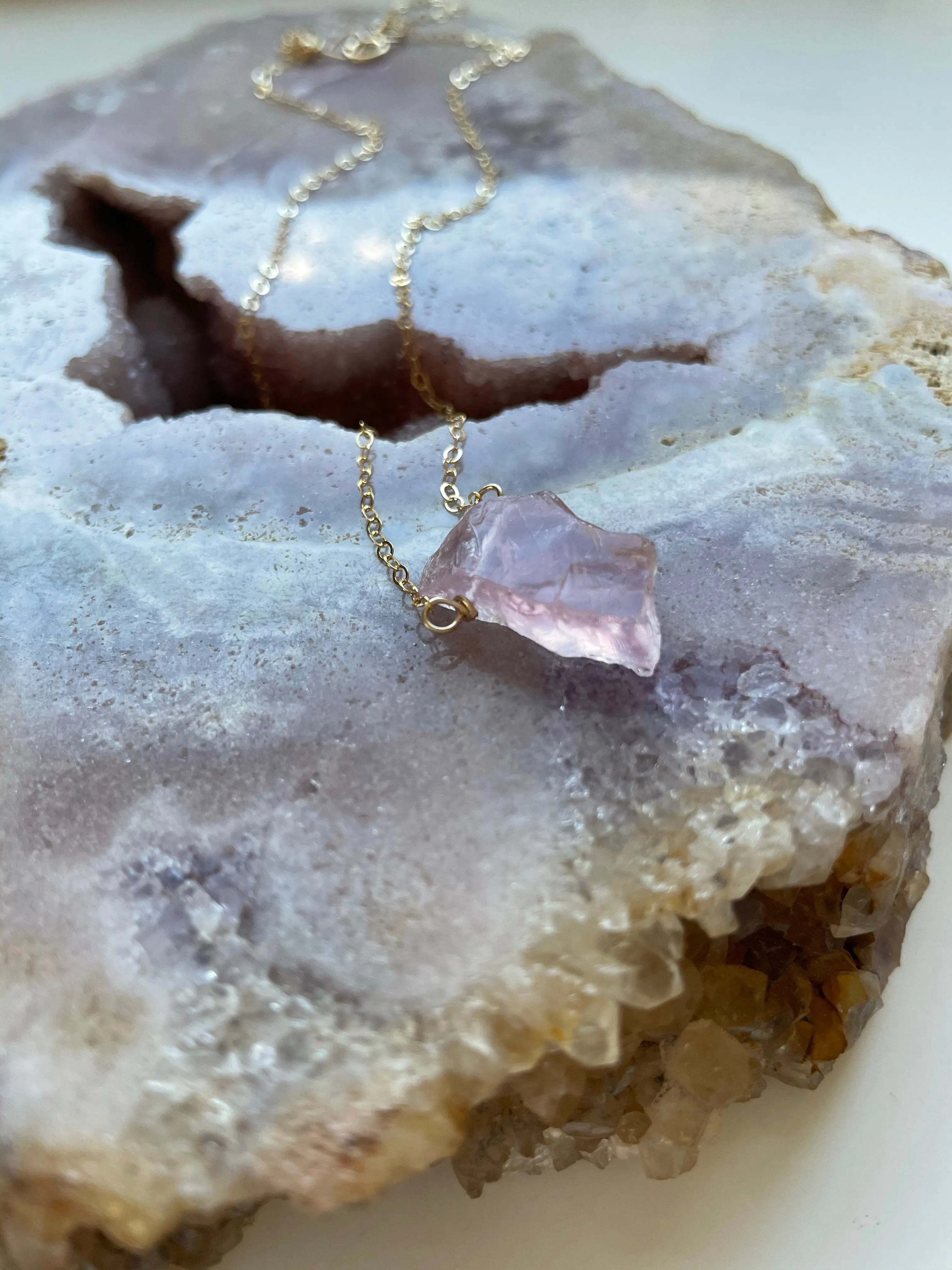 Raw Rose Quartz Crystal Healing Necklace Silver or Gold Filled