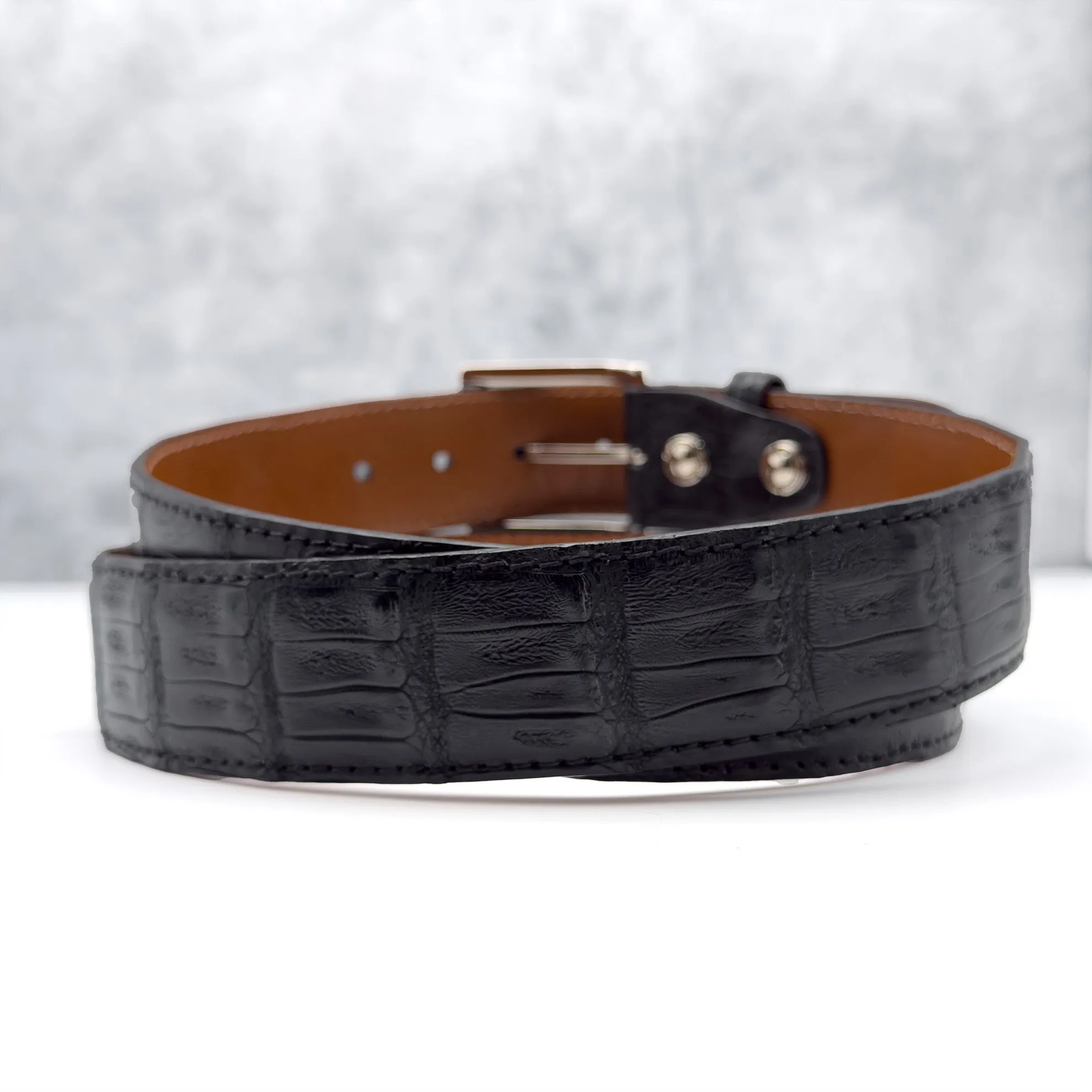 Ready To Ship Caiman Belt: Black With Matching Stitch And Edge (1.5" Width)