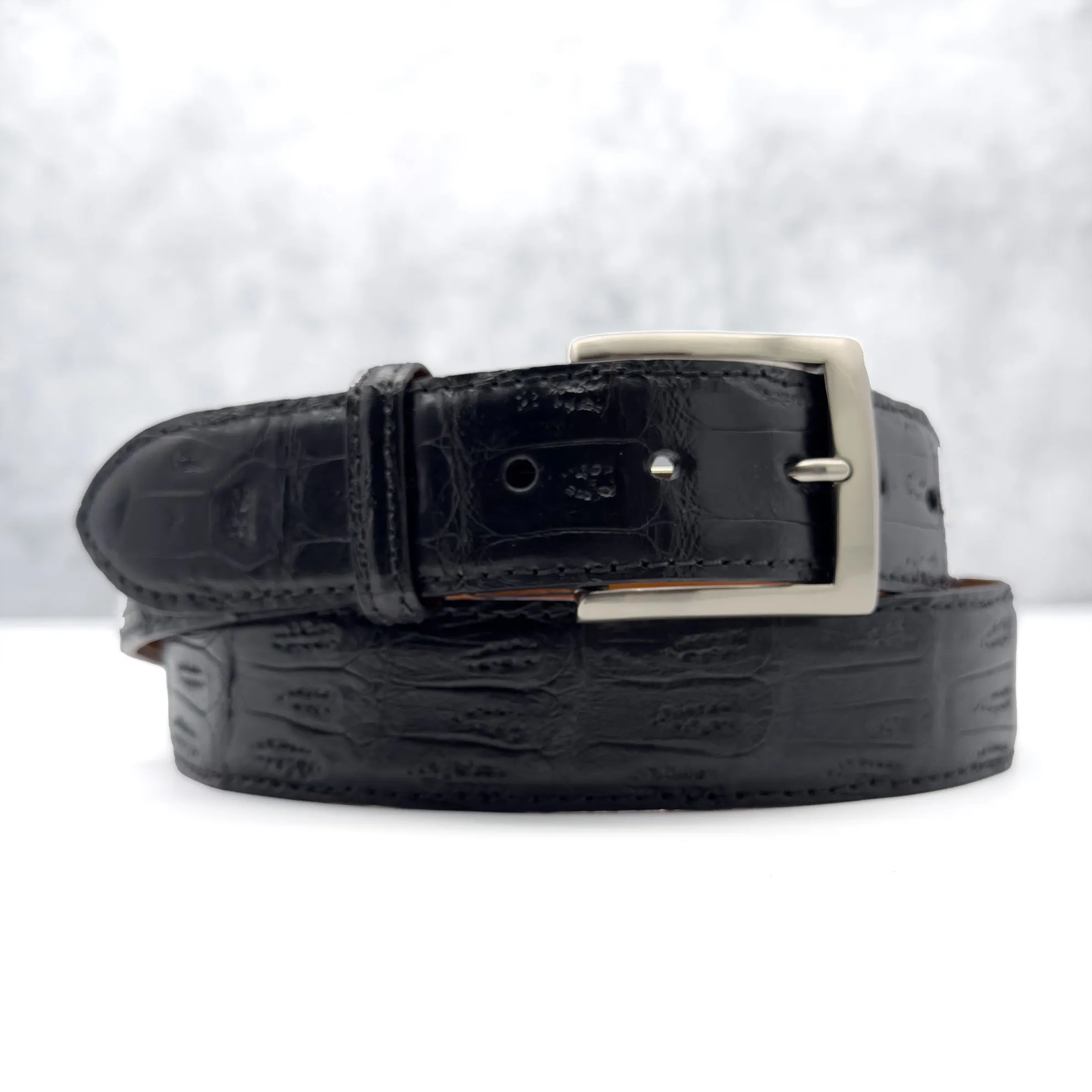 Ready To Ship Caiman Belt: Black With Matching Stitch And Edge (1.5" Width)