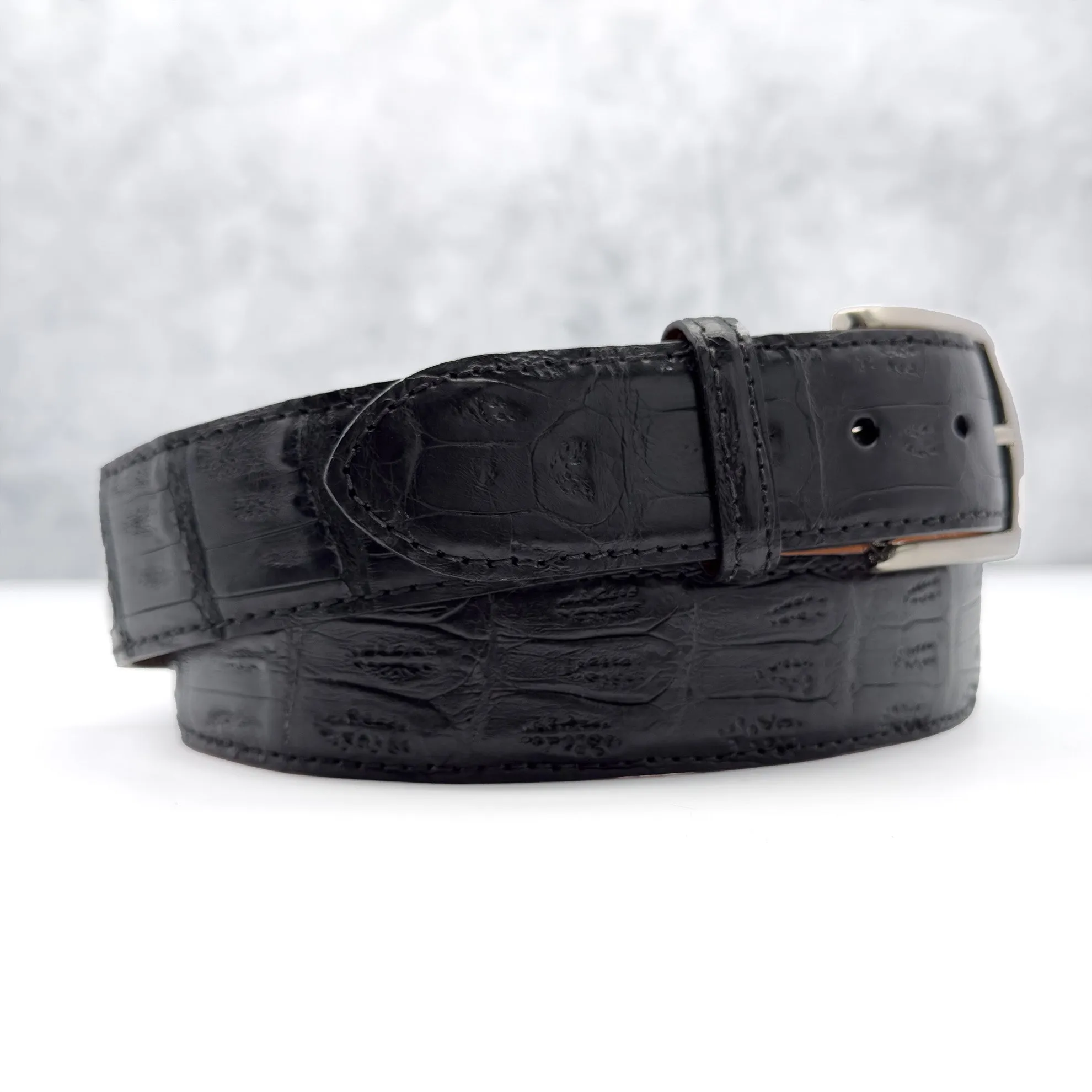 Ready To Ship Caiman Belt: Black With Matching Stitch And Edge (1.5" Width)