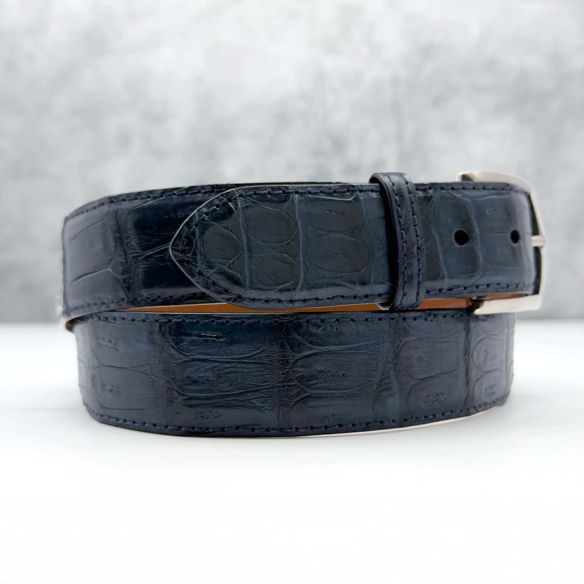 Ready To Ship Caiman Belt: Navy With Matching Stitch And Edge (1.5" Width)