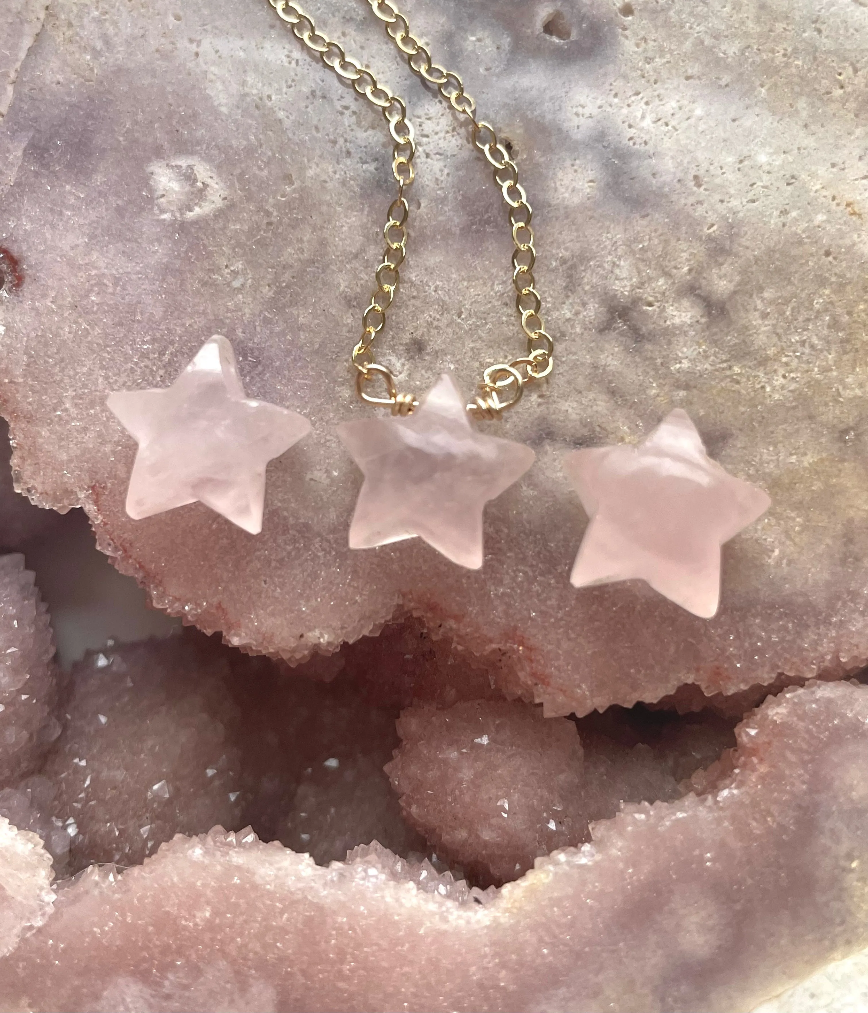 Rose Quartz Star Shaped Crystal Healing Necklace Silver or Gold Filled