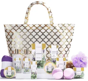 Spa Luxetique Spa Gift Basket, Gift Set for Women - 15pcs Lavender Spa Baskets, Relaxing Spa Kit Includes Bubble Bath, Bath Bombs, Massage Oil, Bath Set for Women Gifts, Spa Bags for Women