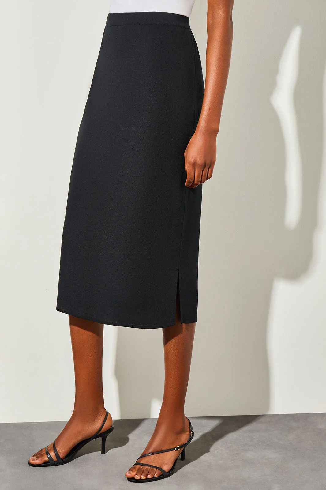 Straight Knit Midi Skirt, Black