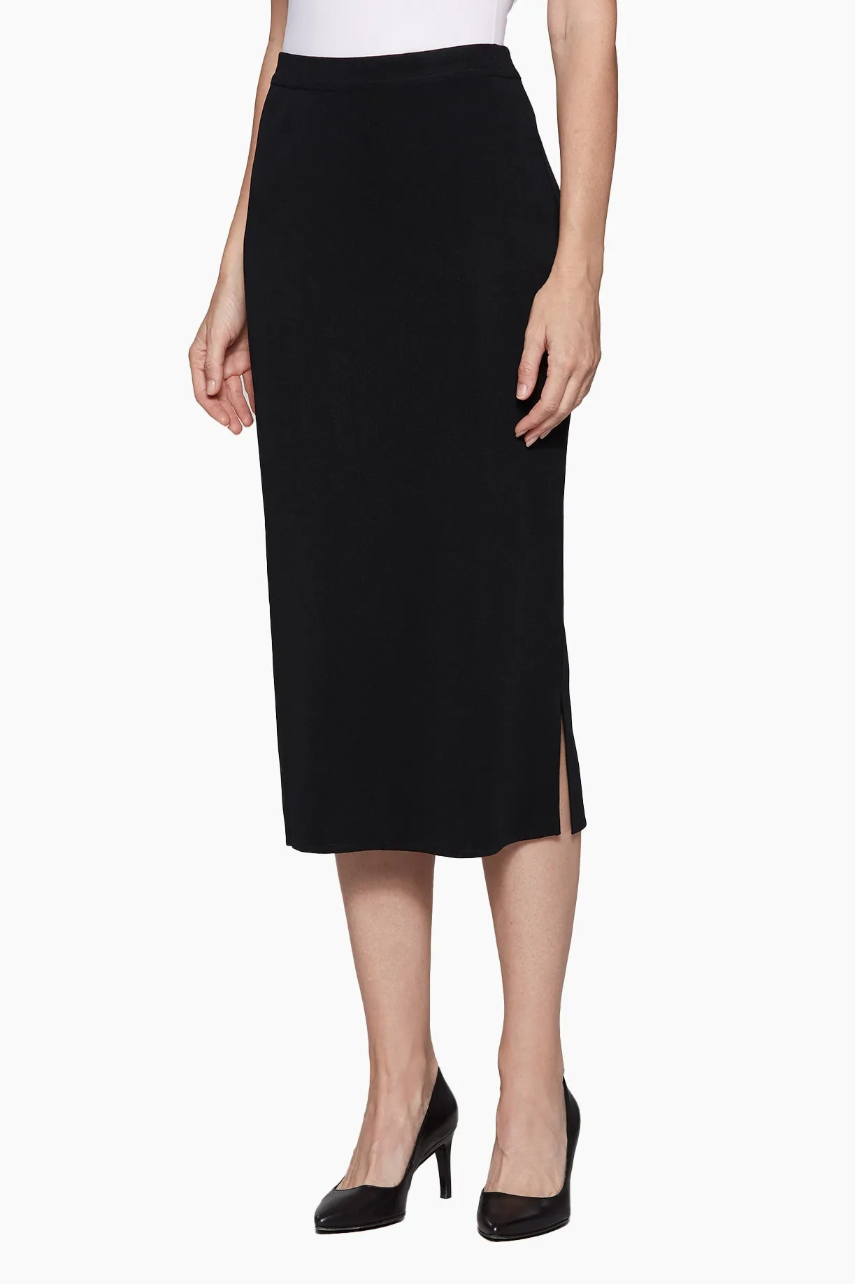 Straight Knit Midi Skirt, Black