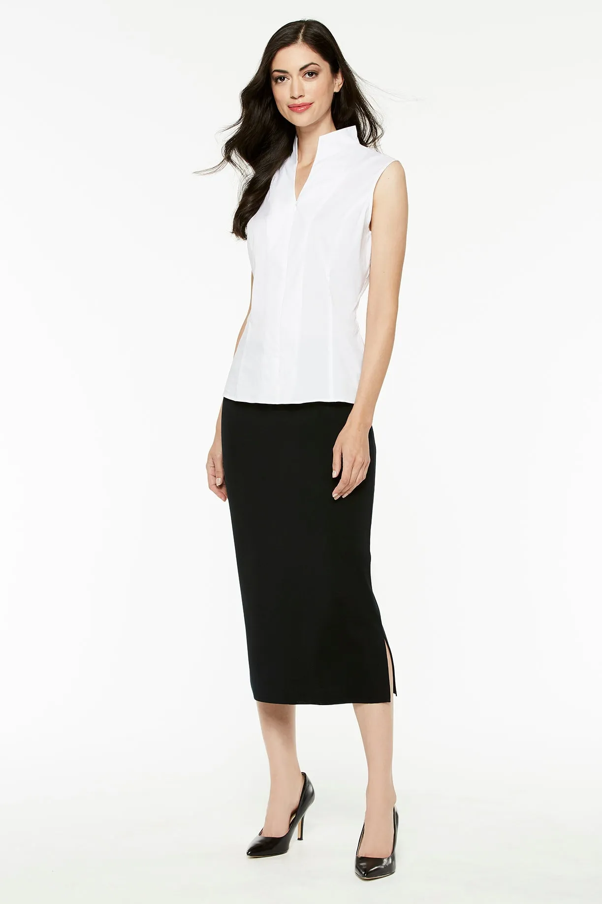 Straight Knit Midi Skirt, Black