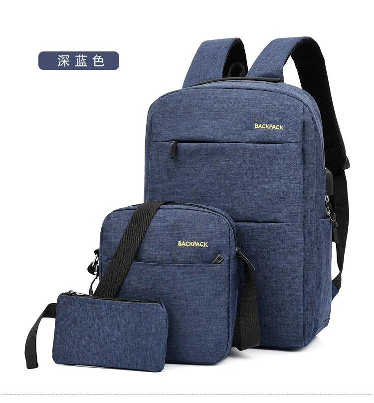 Three-piece men's large sports travel bag with nylon backpack