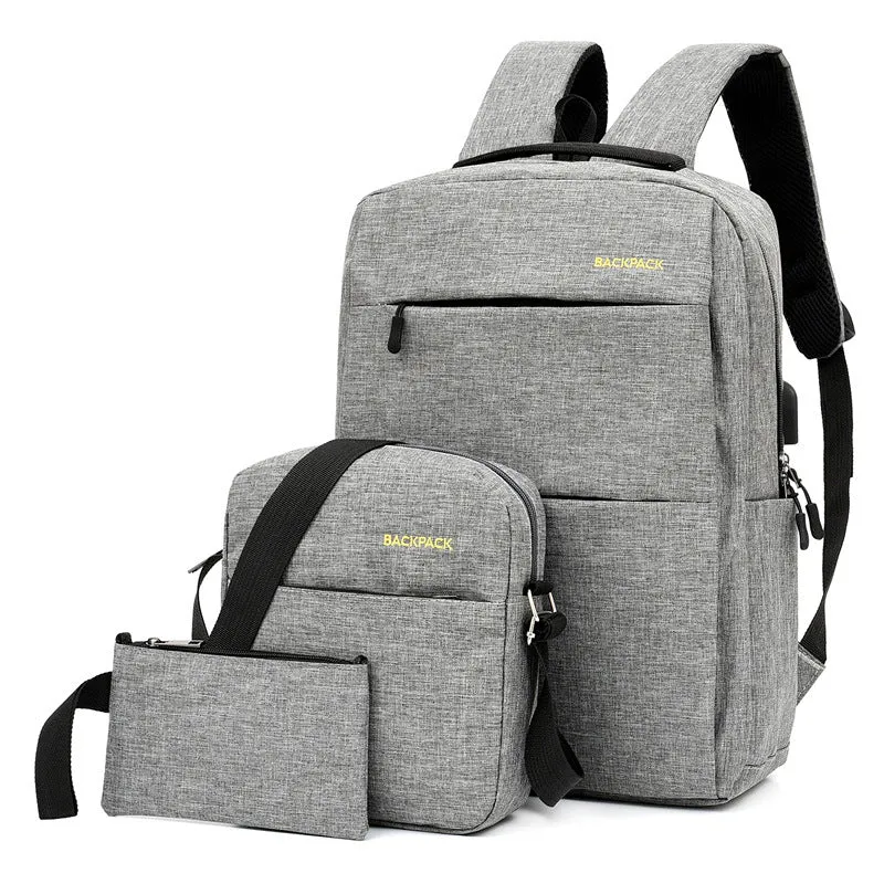 Three-piece men's large sports travel bag with nylon backpack