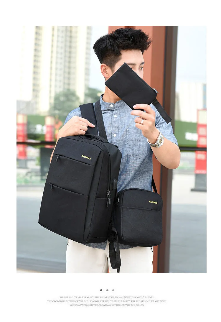 Three-piece men's large sports travel bag with nylon backpack