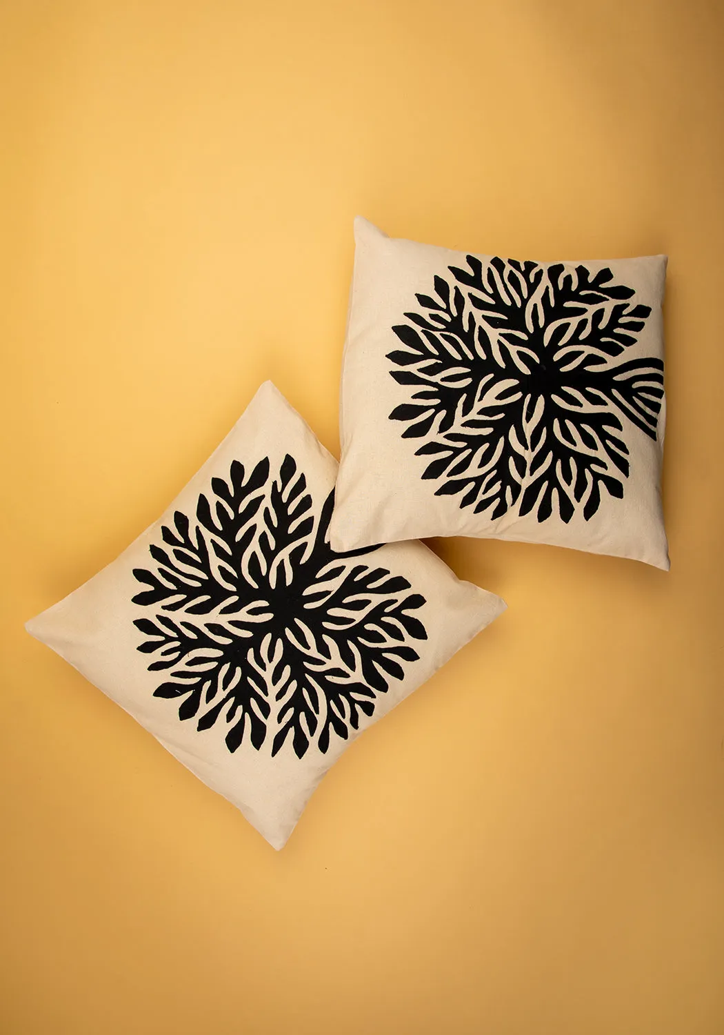 Tropical Tranquility Applique Work Cotton Cushion Cover