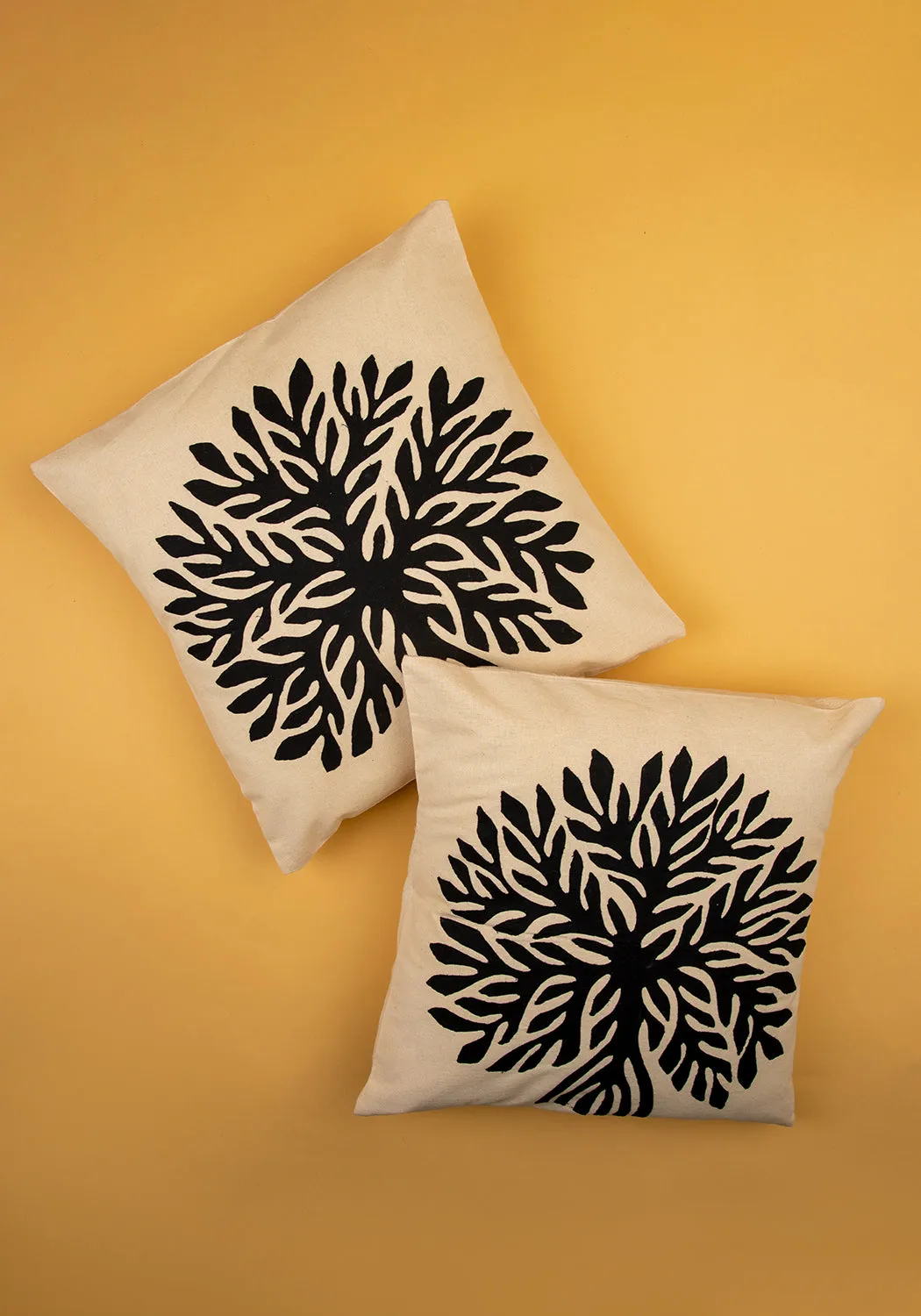 Tropical Tranquility Applique Work Cotton Cushion Cover