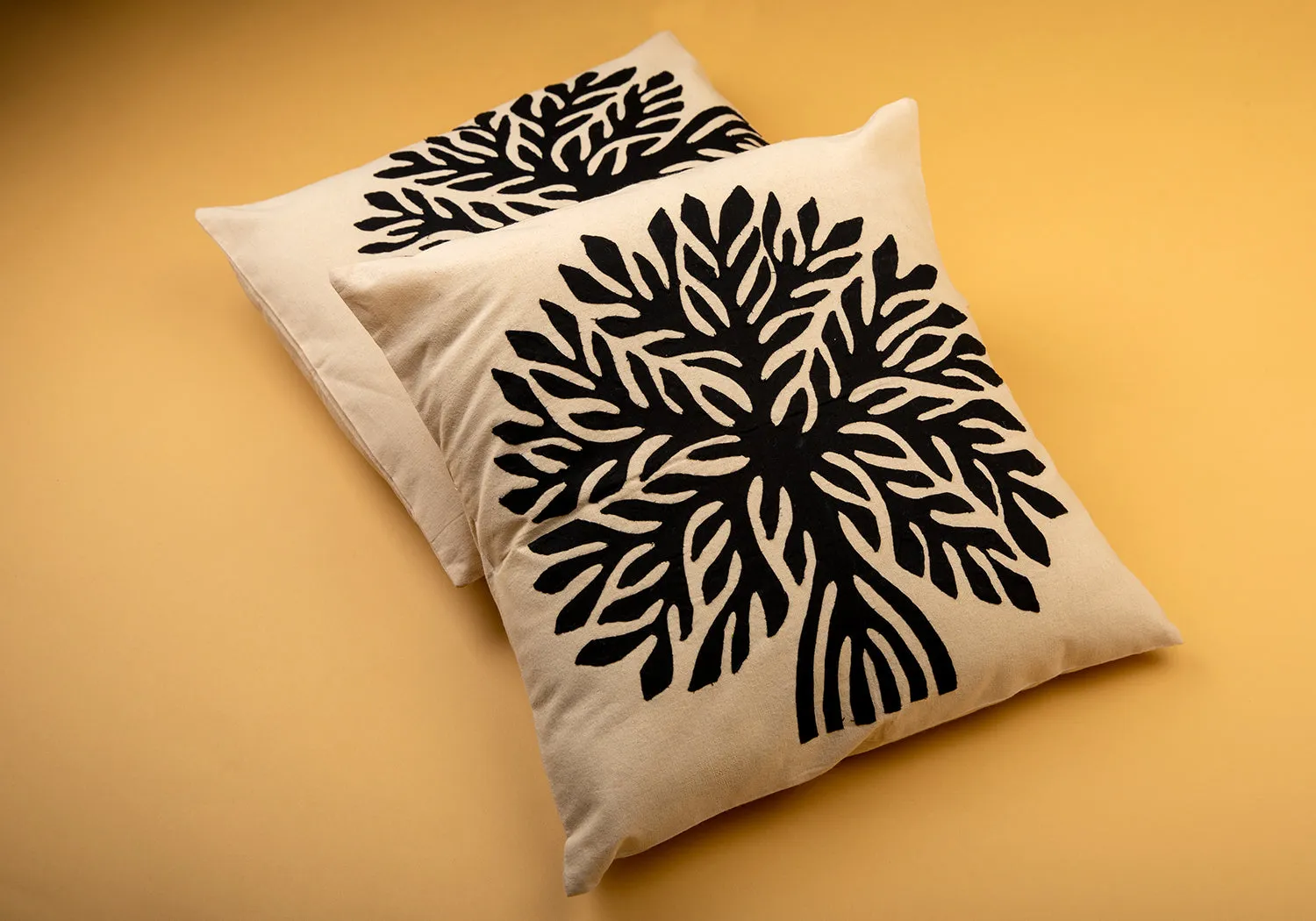 Tropical Tranquility Applique Work Cotton Cushion Cover