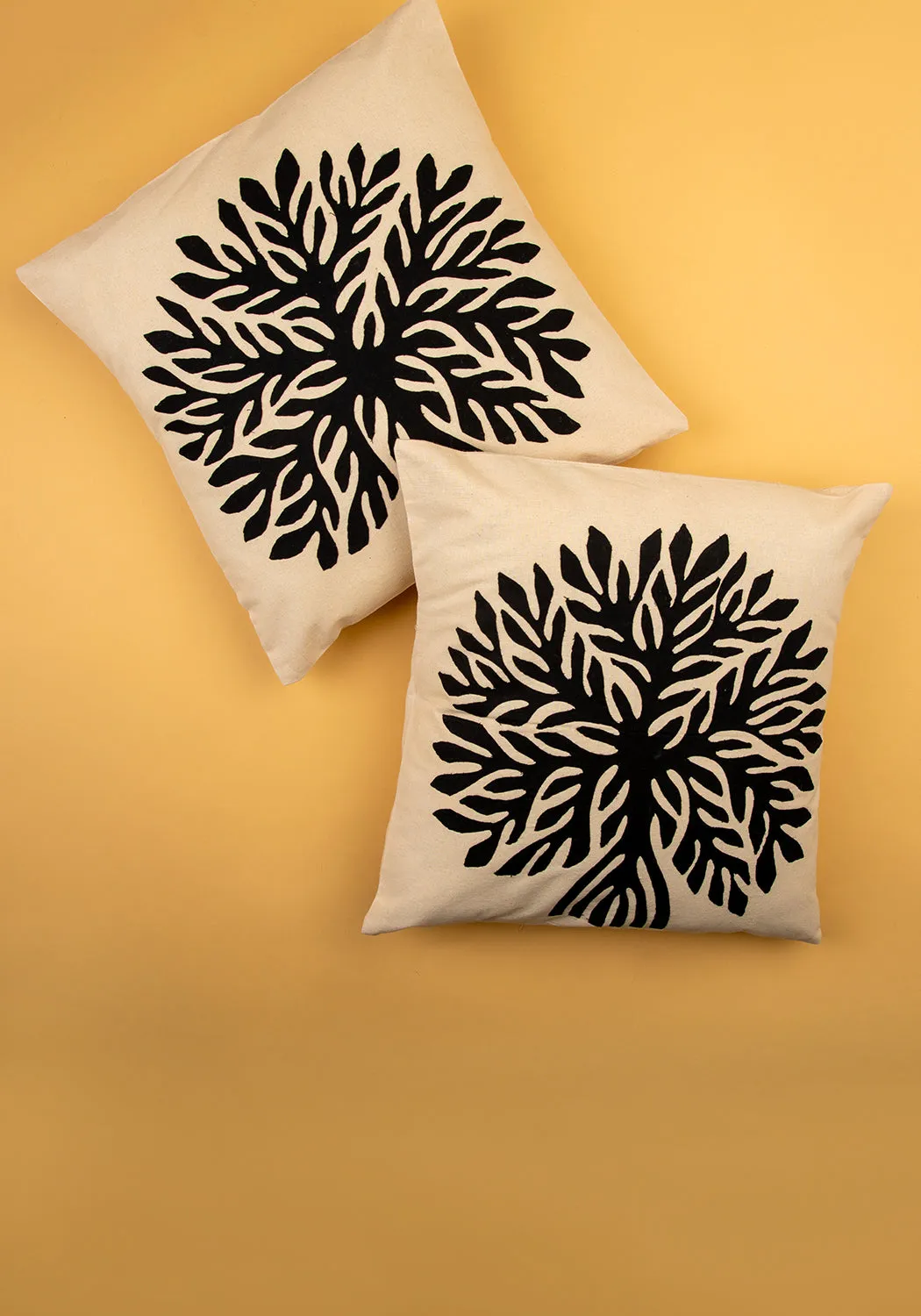 Tropical Tranquility Applique Work Cotton Cushion Cover