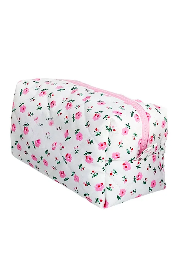 White and Pink Floral Makeup Bag