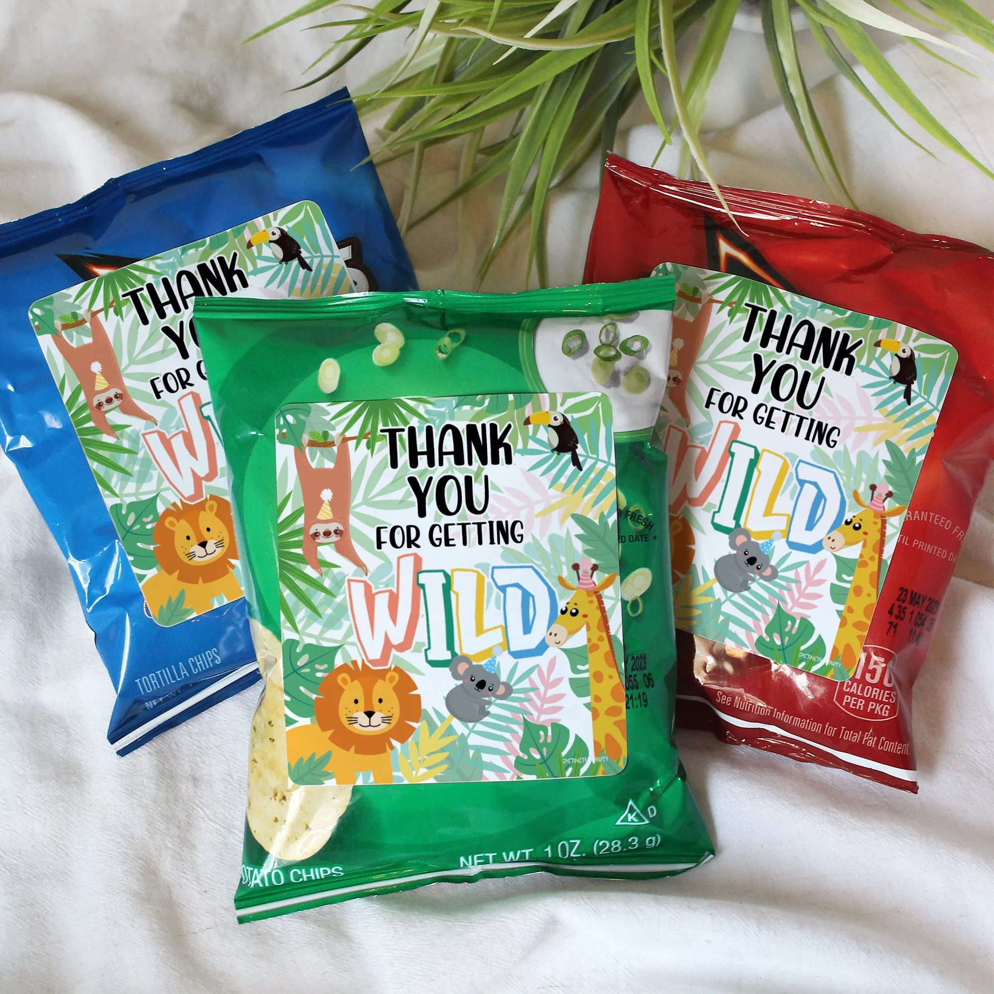 Wild Jungle: Kid's Birthday - Chip Bag and Snack Bag Stickers - 32 Pack