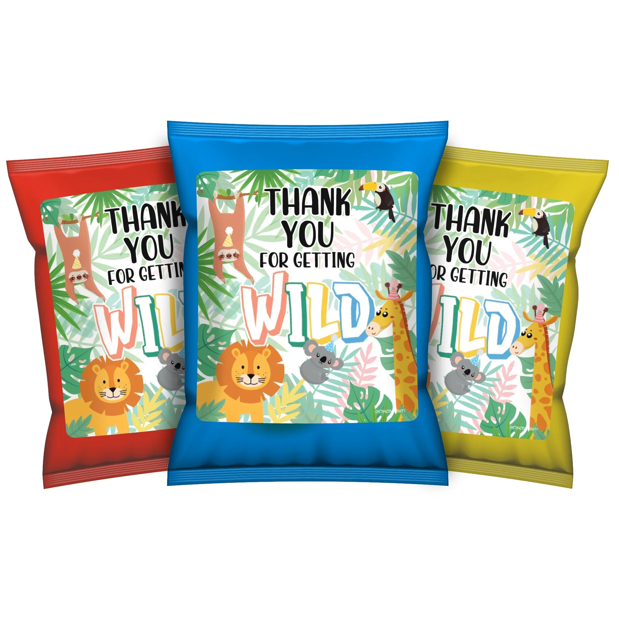 Wild Jungle: Kid's Birthday - Chip Bag and Snack Bag Stickers - 32 Pack